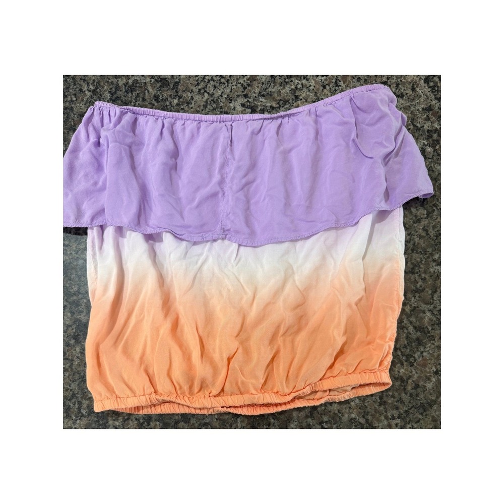 Black Poppy Ombre Ruffle Tube Top Purple Orange Strapless Crop Medium - Picture 2 of 6
